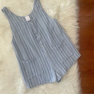 Xhilaration Cotton Striped Blue Romper Shorts Size Small With Pockets